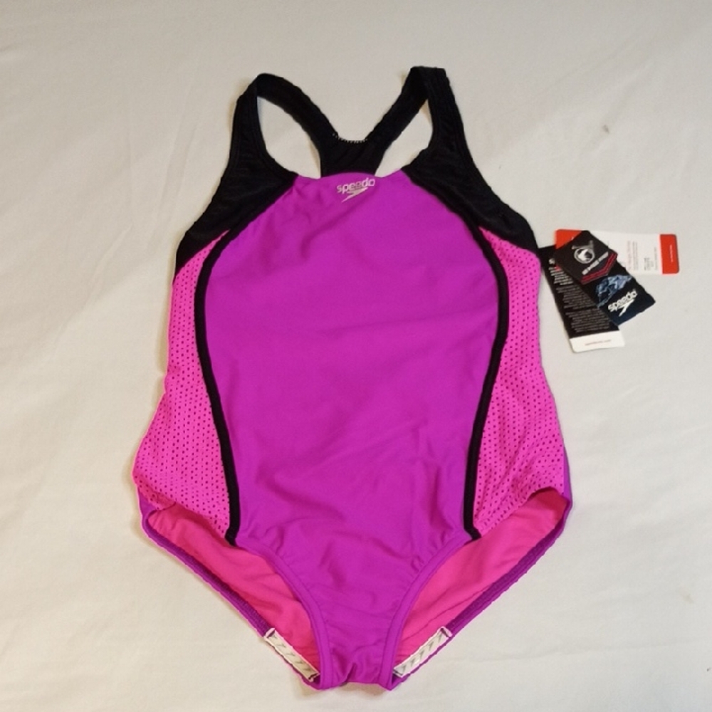 NWT Speedo Pink & Black Youth Swimsuit Size 16